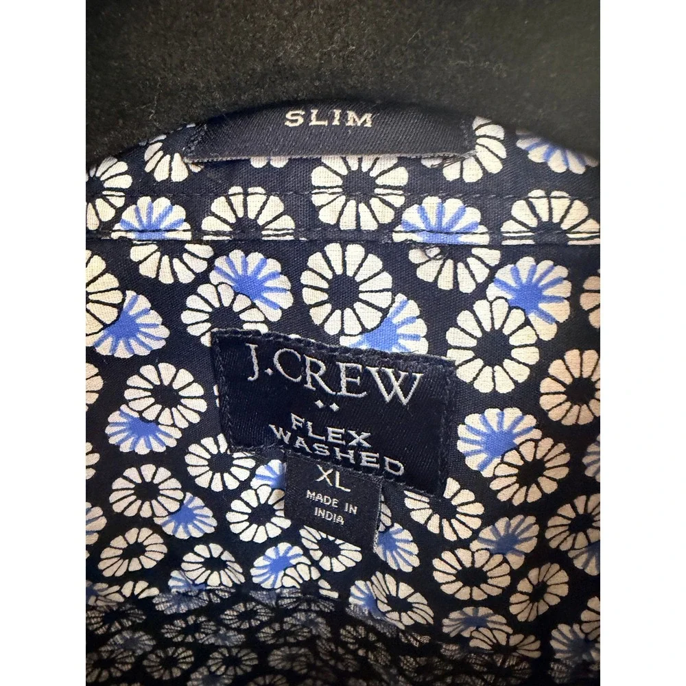 J.Crew Men's XL Slim Flex Washed Short Sleeve Button Down Shirt Blue Floral